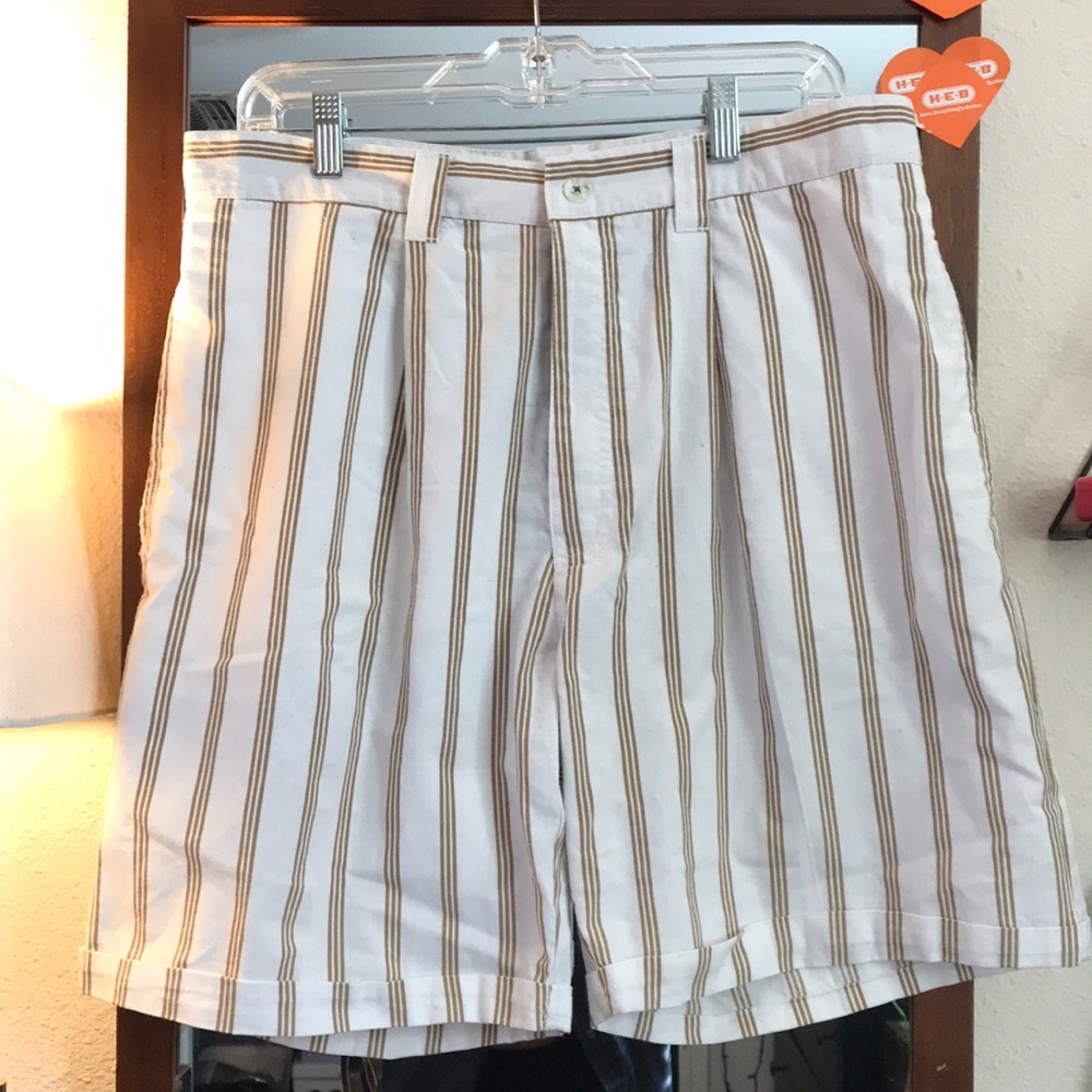 Men’s white and gold striped Gitano shorts.